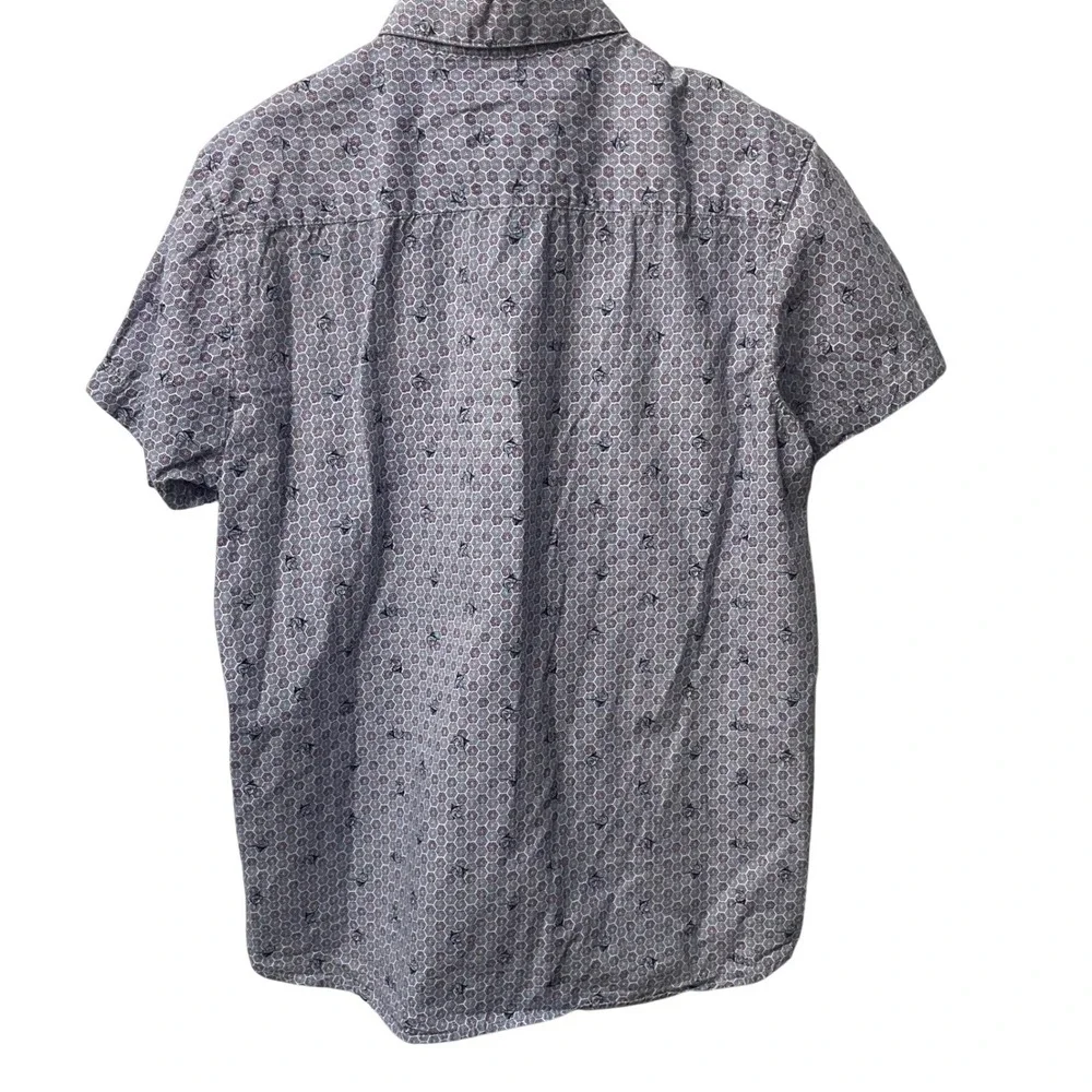 Bruno Milano Men Modern Fit Short Sleeve Button Down Shirt Blue Purple Geometric